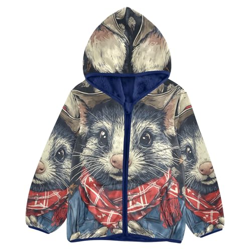 Autumn Opossum Toddler Fleece Jacket Girl Boys Hooded Fleece Jacket Coat Warm Outwear Zip-up 3-10T
