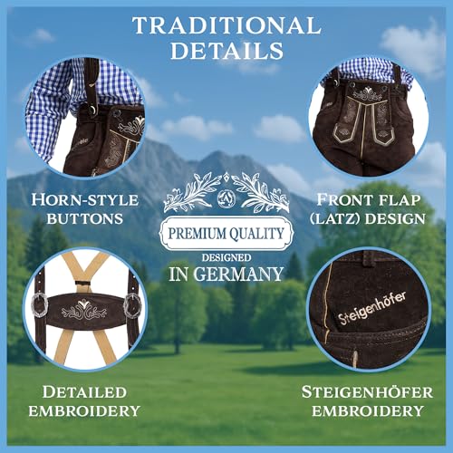 STEIGENHÖFER Lederhosen Men - Authentic German Bavarian Shorts - Real Leather Oktoberfest Costume - Trachten Outfit4