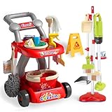 Siwuoke Kids Cleaning Toy Set, Educational Pretend Play Cart with 29 Pcs, Detachable Housekeeping Tools for Toddlers