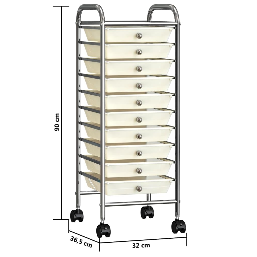 vidaXL Carrito de Almacenaje Portátil 10 Cajones Compras Festival Almacenamiento Salón de Belleza Oficina Peluquería Plástico Blanco