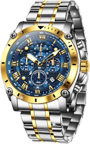 Image of OLEVS Men's Watch Luxury Big Face Stylish Original Business Dress Moon Phase Two Tone Stainless Steel Waterproof Calendar Wrist Watch