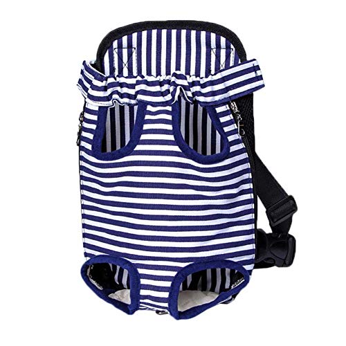 SIEMOO Pet Dog Backpack Carrier, Legs Out Front Pet Cat Puppy Carrier Backpack Hands-Free Adjustable Backpack for Walking, Traveling, Hiking, Camping, Cycling XL, Black/Blue Stripe