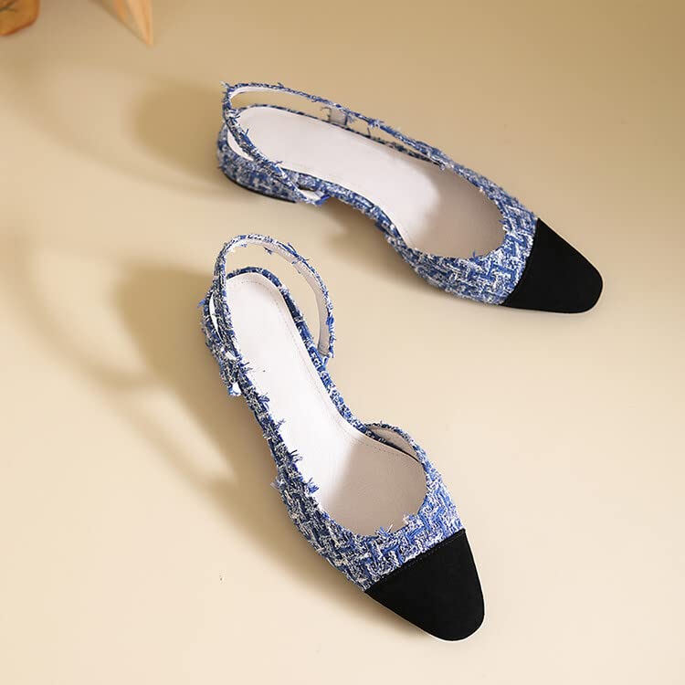 Image of MICIFA slingback flats for women, Round Toe Low heel Sandals Fashion Splicing Dress Shoes for Women