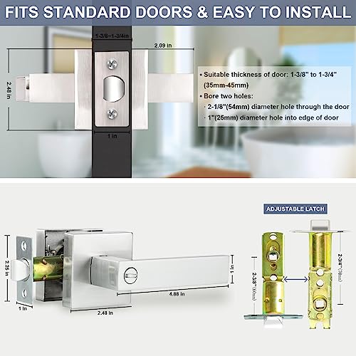 Door Lever, Heavy Duty Interior Door Handles for Bathroom & Bedroom Privacy Door Lock Handle Keyless Door Knobs in Satin Nickel for Right & Left Sided Doors, 2 Pack