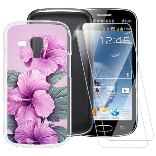 Coque à motif fleurs roses compatible avec Samsung Galaxy Trend S Duos S7562 + [lot de 2] protecteur d'écran en verre trempé, coque antichoc pour Samsung...