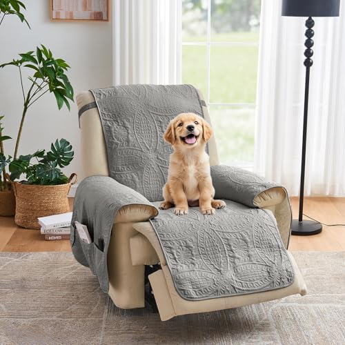 Image of Large Gray Recliner Chair Covers, Quilted Decor Water-Repellent Lazy Boy Chair Covers, Pet Friendly Large Recliner Cover for Dogs Cats, Washable Couch Cover (Recliner 30 inch, Cool Gray)
