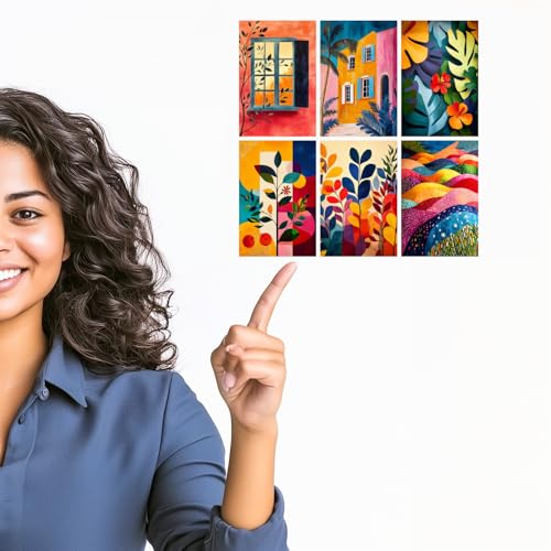 Image of SiddArtify Botanical Abstract Wall Art Prints Set - Colorful Landscape Poster Decor for Living Room Bedroom Office - Set of 2-4x6 Inch - Board (Pack of 6) - Sticker (Pack of 6)