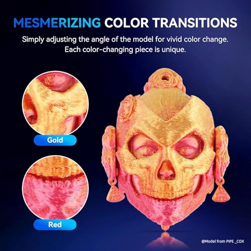 Image of JAYO Silk Dual Color PLA Filament 1.75mm Red-Gold 1.1kg, Shiny Gradient Dual-Tone PLA, High Gloss Finish, Easy to Print, Layer Concealing, Fits for Most FDM 3D Printers