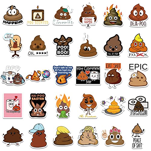60Pcs Funny Poop Stickers, Vinyl Waterproof Prank Decals for Laptop, Notebook, Water Bottles, Commode, Cute Gag Gifts Stickers for Kids