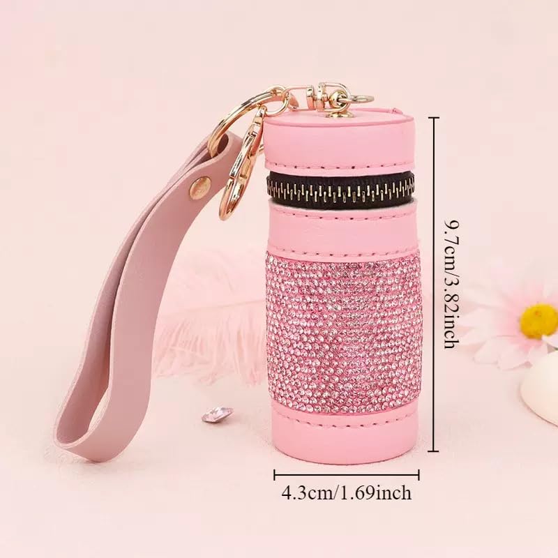 2Pcs Lipstick Case Keychain, Rhinestone Lipstick Organizer Leather Gloss Bag Lip Balm Case for Woman Gifts2