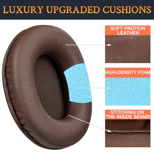 Image of SOULWIT Ear Pads Cushions + Headband Cover, Replacement Kit for ATH M50, M50X, M50XWH, M50XBT, M50XBT2, M50S /LE Headphones, Replacement Headstrap Pad & Earpads Repair Part (Coffee)