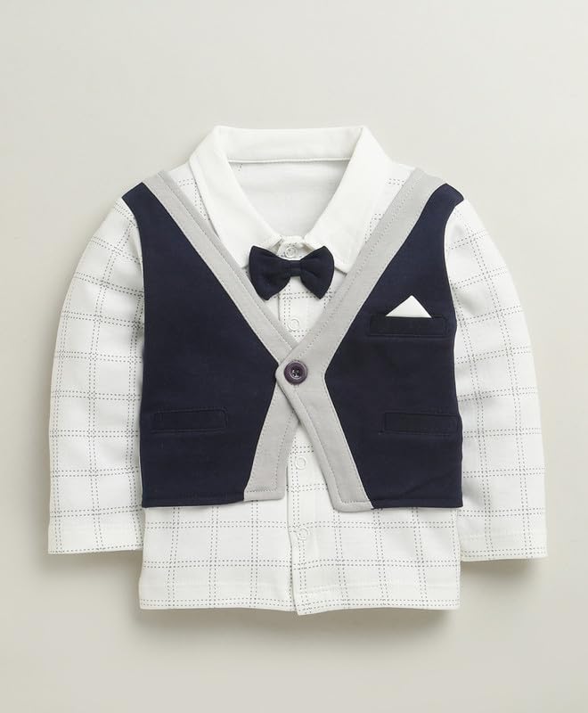BUMZEE Conjunto formal de algodón con cuello y mangas completas para bebés y niños con lazo y chaleco adjuntos