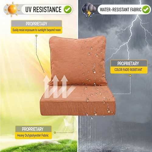 Image of Art Leon 24 x 24 Outdoor Seat Cushion 30D High Density Foam Patio Chair Cushions with Non-Slip Backing Patio Cushions for Patio Furniture Porch Swing Garden Bench Camping Stadium Orange