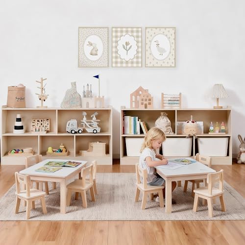 Image of Leeshyah Wooden Toy Shelf for Kids, Montessori Book & Toy Organizer with Open Shelving, 5-Section Customizable Layout for Kids' Room, Playroom & Classroom