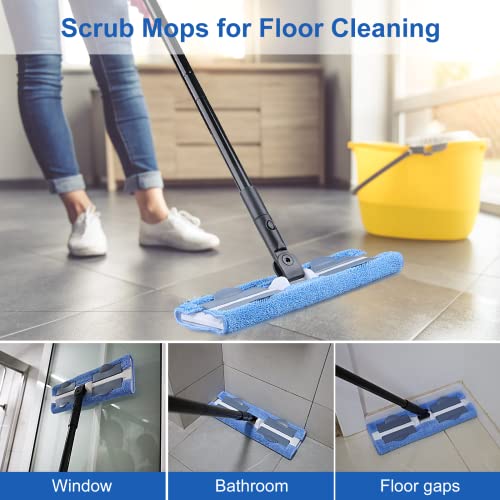 Professional Microfiber Mop Floor Cleaning Mop, Hardwood Floor Mop With Durable Extended Handle, 360 Rotating Dust Mop, 3 Reusable Washable Flat Mop Pads And 1 Dirt Removal Scrubber - Black And Blue #TOP2