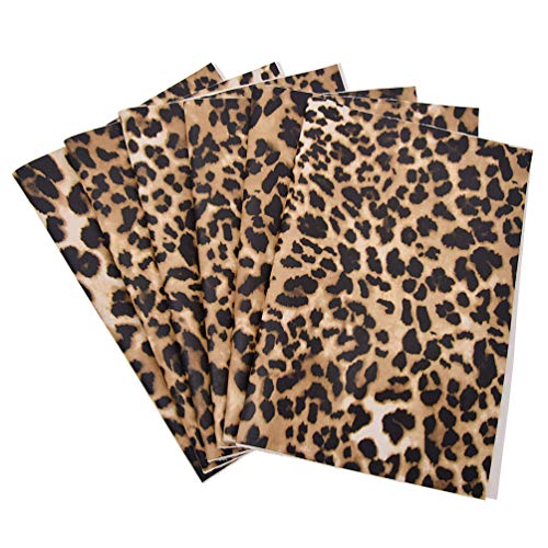 CHZIMADE A4 Size Leopard Printed Fabric Faux DIY Sheet Canvas Back Great for Hair Bows Making Craft (6pcs-B)