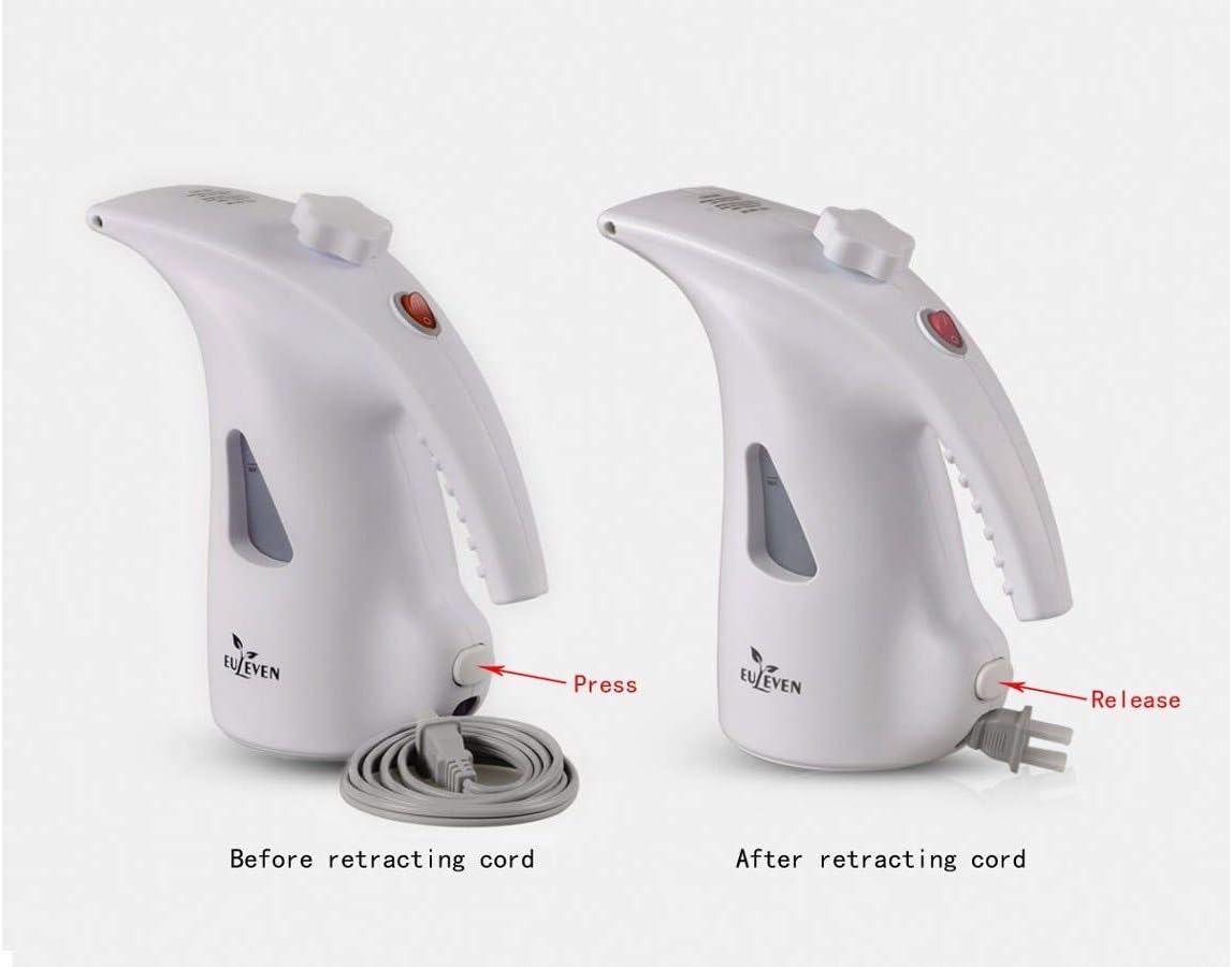 Limited EULEVEN Portable Handheld Fabric Steamer Fast Heat-up Powerful Travel Garment Clothes Steamer Retractable Cord, White (137929)