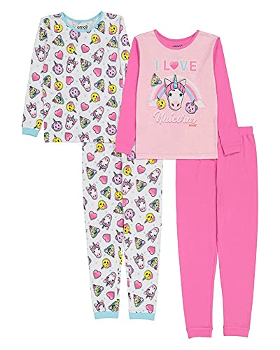 Emoji Girls' Big 4-Piece Snug-fit Cotton Pajama Set, Soft & Cute for Kids, I Love Unicorn