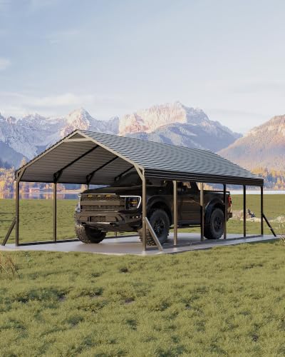 Image of GarveeLife 12x26x9 ft Metal Carport, Oversized Car Port | Reinforced Frame and Steel Roof / for All-Weather Use / for Full-Sized Pickups, Sedans, SUVs, or Boats