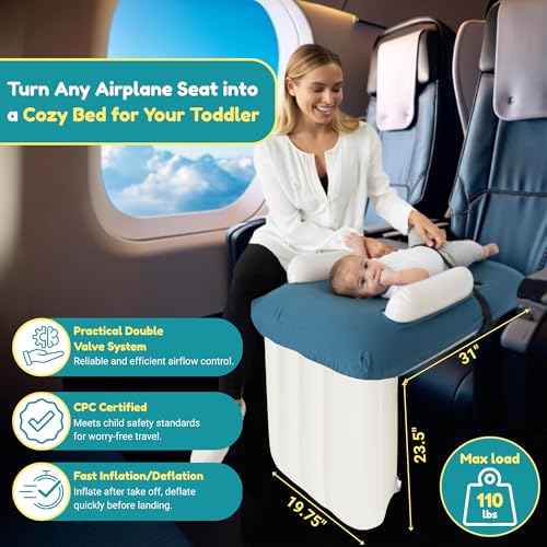 Nimbus Grove Inflatable Toddler Travel Bed with Cover | Airplane Seat Extender for Kids, Baby Travel Air Mattress, Essentials for Flying | airpane Blow up Mattress | Travel Essentials