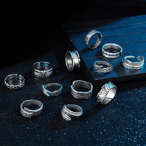 Rioso 12Pcs Vintage Rings For Men Cool Adjustable Angel Wings Ring Goth Punk Open Ring Set thumb #3