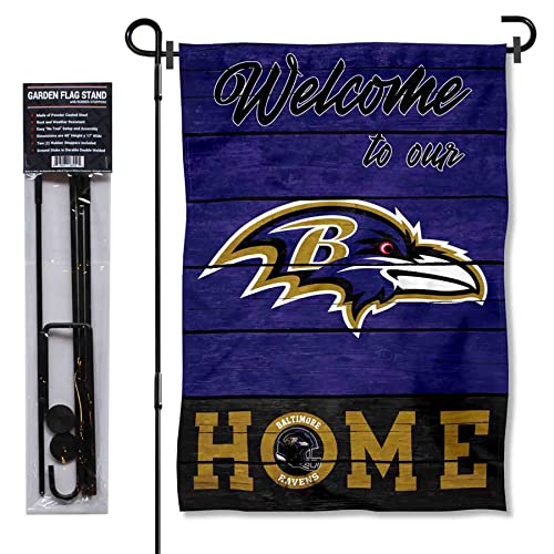 Ravens Welcome to Our Home Garden Flag and Flagpole Mount