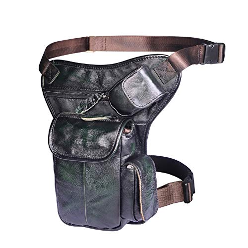 Borsa Uomo in Vera Pelle Messenger Moto Tattica Hip Bum Marsupio con Gamba a Goccia 3106 3106 Verde
