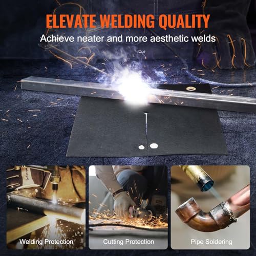 Image of VEVOR Welding Blanket, 12 x 12-inch Carbon Fiber Heat Shield Welding Mat, Up to 1800F Heat Resistant, Flame Protector Pad Plumbing Hole Propane Torch, Soldering Pad with Metal Grommet for Copper Pipe