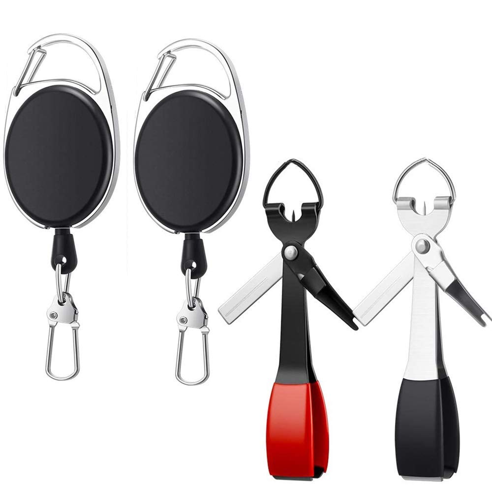 2 Sets Fishing Quick Knot Tying Tool 4 in 1 Stainless Steel Fishing Tool with Zinger Retractor Cutter Clipper Nipper for Fishing Angler Outdoor Fishing