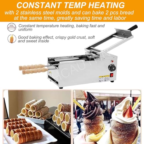Chimney Cake Machine, 1600W Bread Roll Grill Maker with 2 Rollers and Cutter Set for Making Kurtos Kalacs - Image 2