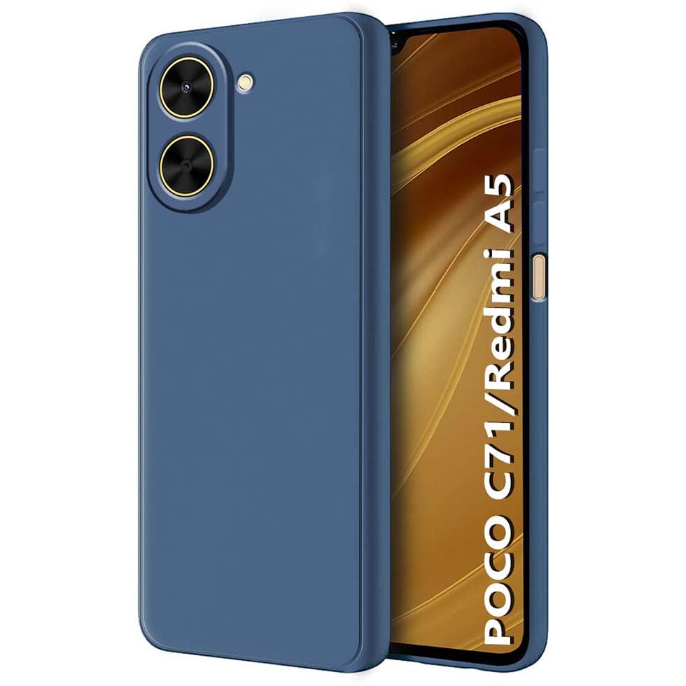 Image of Fashionury Liquid Silicon Back Cover for Redmi A7 / Poco C71 / Redmi A5 | Inner Velvet Fabric | Camera Protection | Anti-Fingerprint | Ultra Slim Case (Blue)