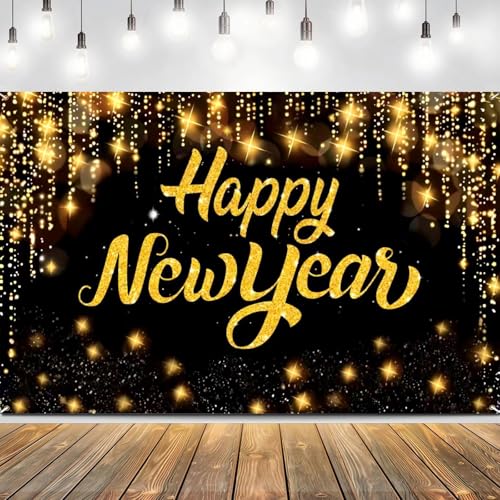 Upgraded, Ideal New Years Eve Party Supplies 2026, 100D Premium Happy New Year Backdrop Banner, Large 72x44in (Classic Gold Tassel Style Design) HQ Fabric, HD Printing, Perfect for NYE Decorations