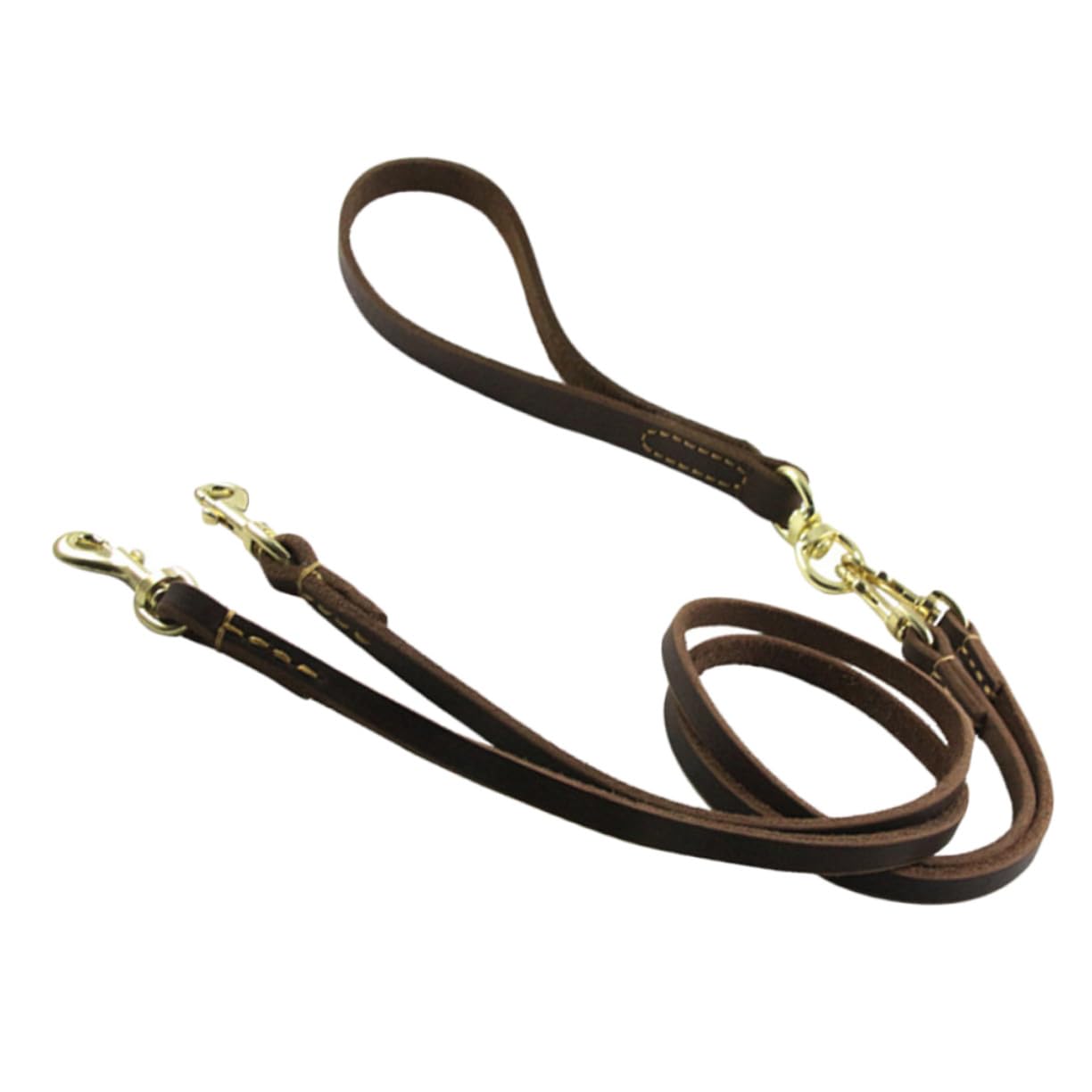 Laisse pour Chien Double Tête en Cuir de Vache 1 Pièce | 1, 6 X 120cm, Couleur Café, Réglable et Légère, pour Chien et Chiot en Déplacement