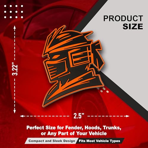 Image of Samurai Emblem, Custom 3D Car Badge - Universal Exterior Accessories for Car, Truck, SUV, Motorcycle (Set of 2) (Orange)