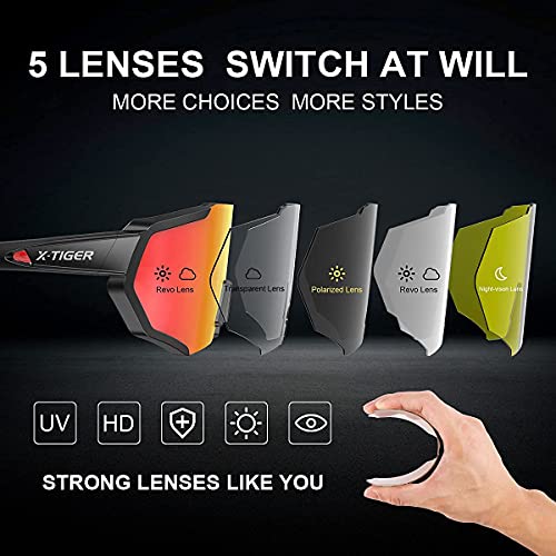 X-Tiger Polarized Sports Sunglasses With 5 Interchangeable Lenses,Mens Womens Cycling Bike Glasses,Baseball Running Fishing Golf Driving Sunglasses #TOP2