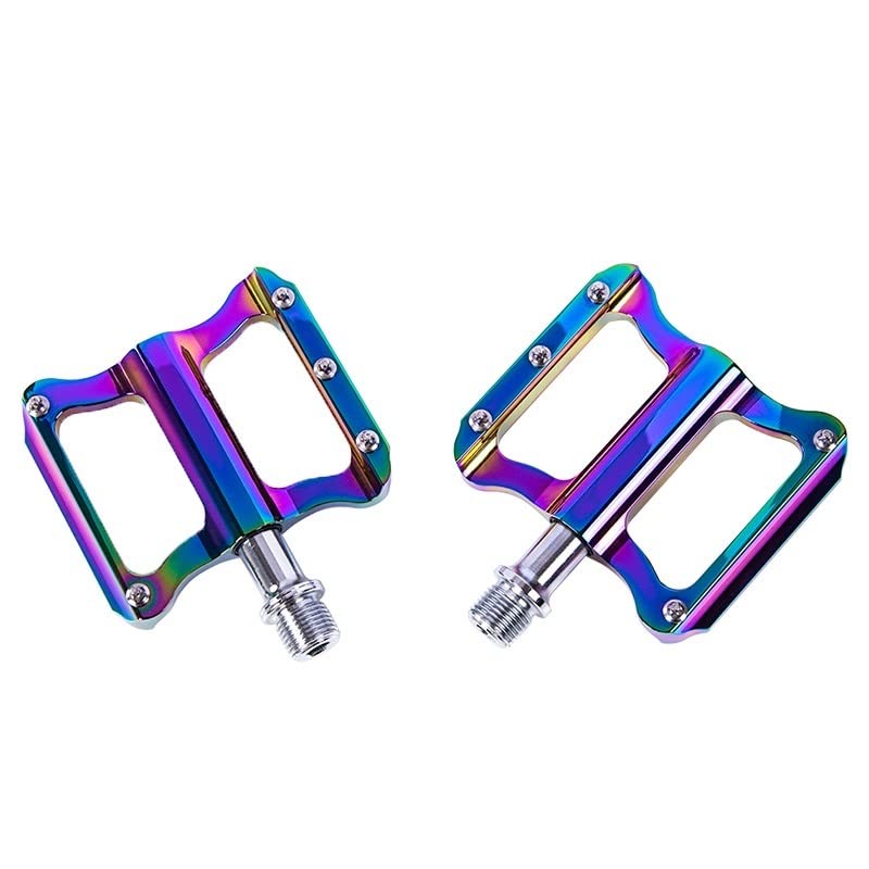 Pedale Fahrrad Fahrradpedal MTB Gute ultraleichte Legierungslager im Griff Flacher Pedal und Abfahrt Anti-Rutsch-Regenbogen-Plattform-Straßenbike-Pedale Fahrradpedale (Color : 1)