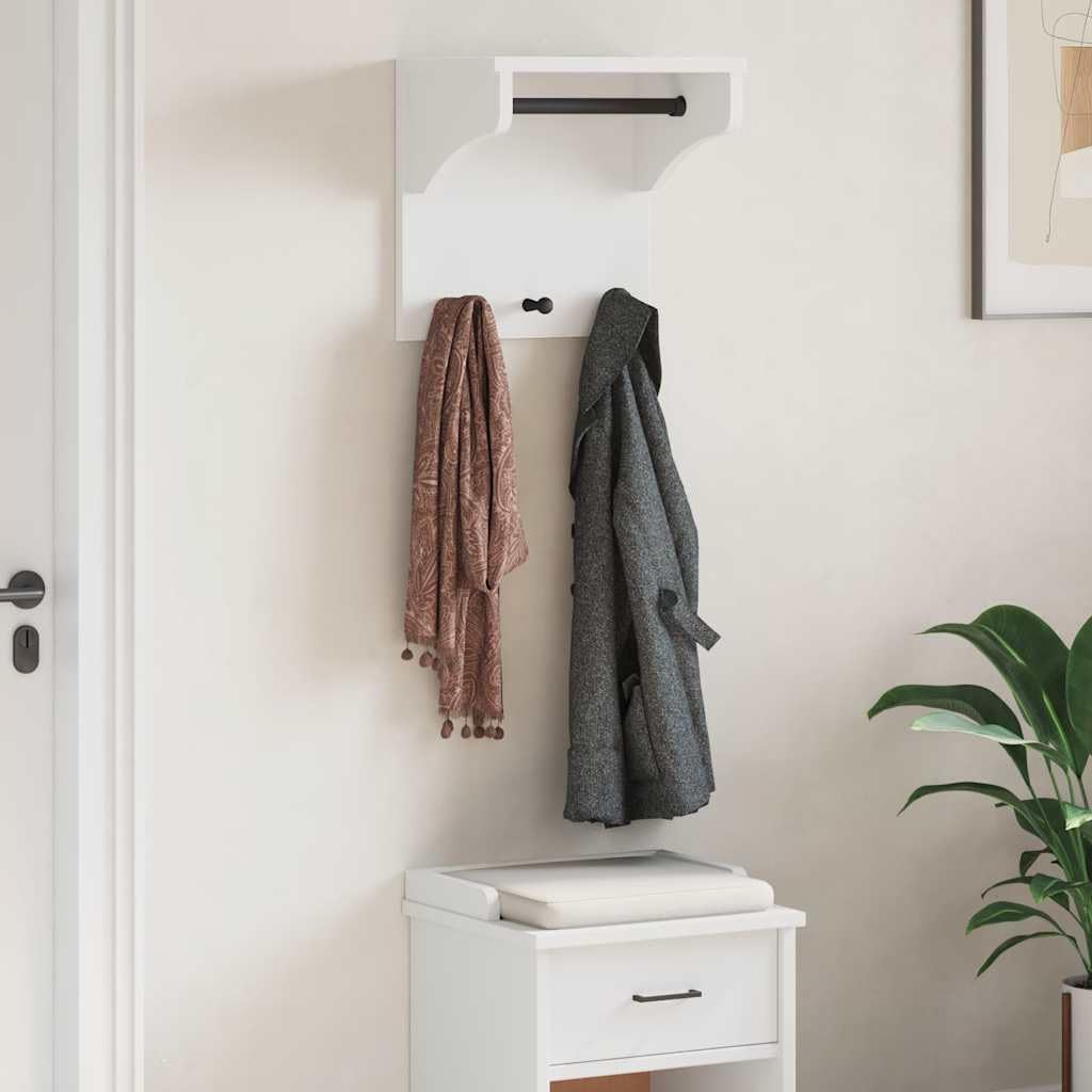 Porte-manteau mural SANDNES blanc 43x30x42 cm bois massif pin