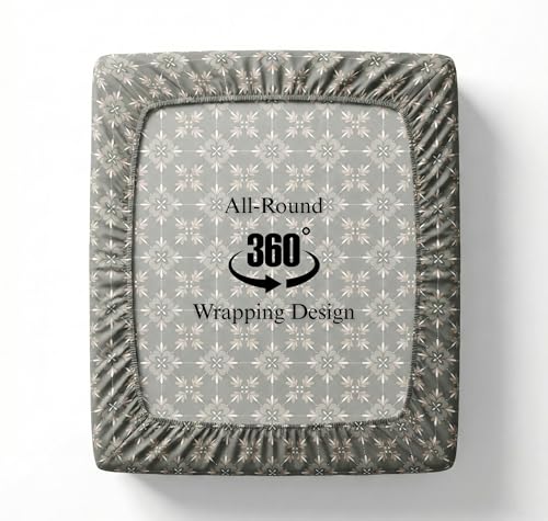 Image of VAS COLLECTIONS 300 TC Premium Cotton Fitted Bedsheet Set Double Bed 78x72+10 Inch | Soft Breathable Sheet with 2 Pillow Covers | Luxury Printed Bedding | Elegant Durable Bed Linen (Graphite)