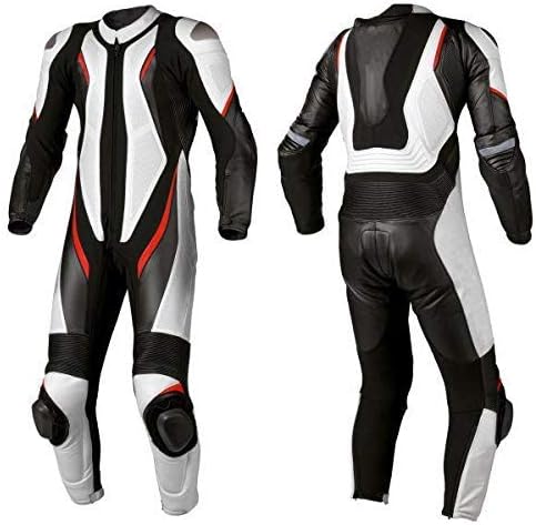 Motorcycle New White/Black One piece Track Racing Bikers Professional Suit CE Approved Protection (X-LARGE)