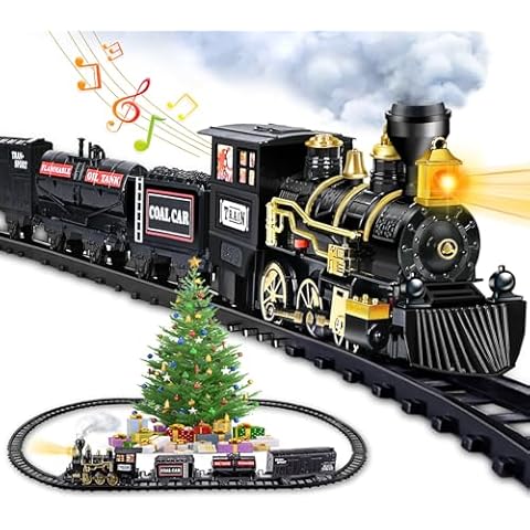 Christmas Train, Train Set for Christmas Tree, Christmas Tree Train w/Steam, Light & Sounds, Model Train Toys, Christmas Train Sets for Around The Tree, Gifts for 3 4 5 6 7 8 Year Old Boys Girls Cover