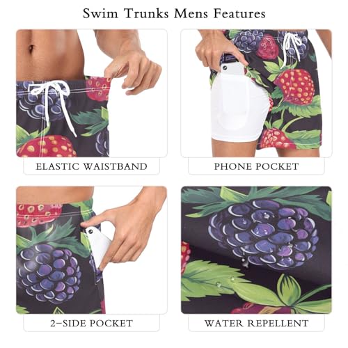 Berry Strawberry Men's Swim Trunks with Liner Quick Dry Beach Shorts Swimwear Bathing Suit S-XXL2