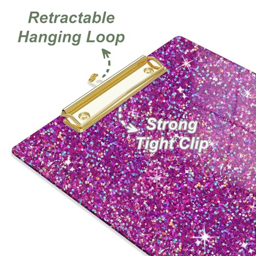 Image of Acrylic Confetti Clipboards, Sparkly Clip Board with Low Profile Gold Clip, Designed for Classroom School and Office Use, A4 Letter Size 9 x 12.5 in, Deep Purple