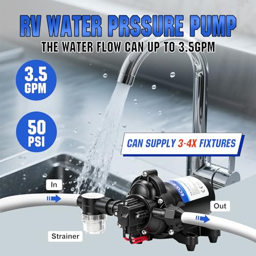 Image of ECO-WORTHY RV Water Pump 12Volt 3.5GPM 50PSI 12V Fresh Diaphragm Pump with Pressure Switch and Self-Priming for RV Yacht Garden Sprayer Food Truck