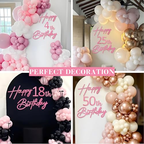 Image of Happy Birthday with 0-9 Numbers Sign for Backdrop - Glitter Felt Custom Age Happy Birthday Decal for Balloon Arch Birthday Decorations Baby Shower - Pink