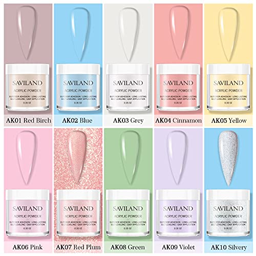 Saviland Acrylpulver Für Nägel - 10 Farben Acryl Nagelset Shine Yellow Pink Professionelles Polymer für… – Bild 3