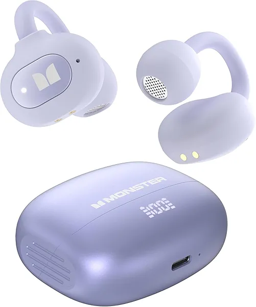 Monster Open Ear AC339 Earbuds, Bluetooth 5.4 Wireless Earbuds with HiFi Stereo, Open Ear Clip 40 Hours Playback,Touch Control, IPX6 Waterproof Wireless Headphones(Purple)