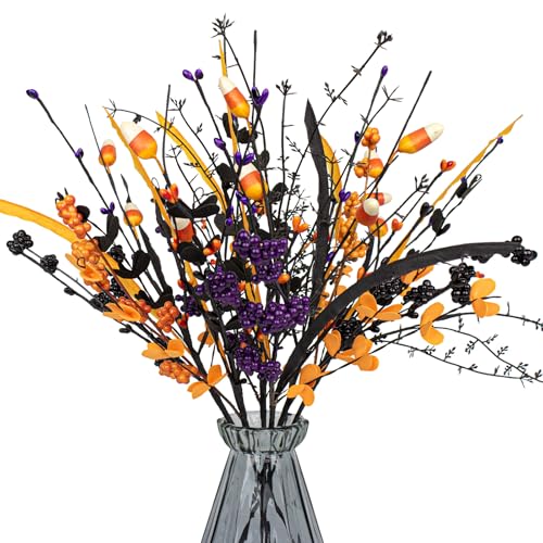 MG MagicGarden 6 Pack Artificial Halloween Floral Picks Purple Orange...