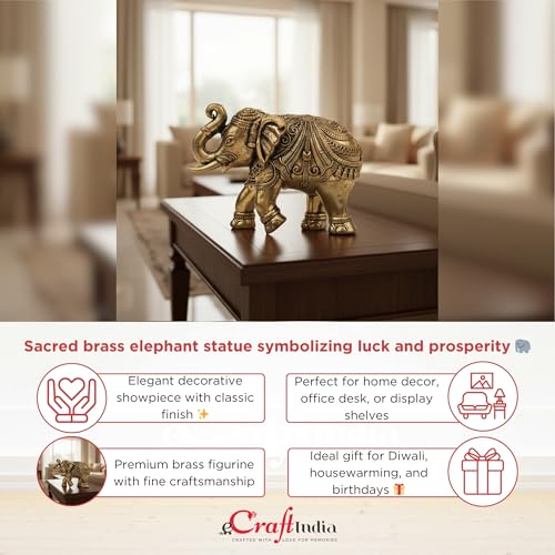 Image of eCraftIndia Brass Elephant Statue Decorative Showpiece Gift for Diwali Housewarming Birthday (1.75 inch)