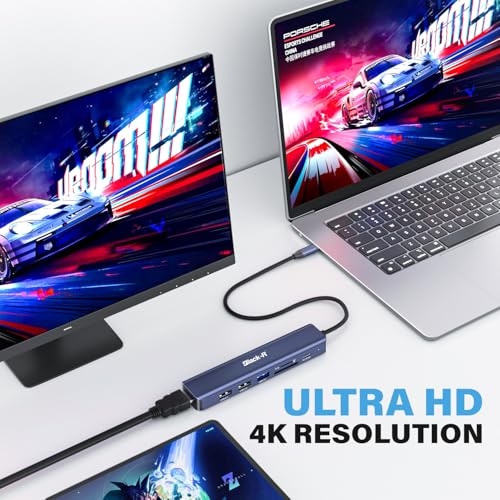 Image of Black-R USB C Docking Station (7-in-1), 100W Power Delivery, 4K HDMI, USB 3.0, 2*USB 2.0 Ports, SD /Micro SD Card Slot Adapter for Laptops /Tablets with Type-C Port