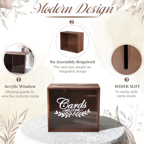Image of OurWarm Wooden Wedding Card Box with Slot, Money Gift Card Box for Wedding Reception, Rustic Envelope Card Box Storage for Party, Birthday, Graduation, Baby Shower, Honeymoon Funds, Wedding Gift